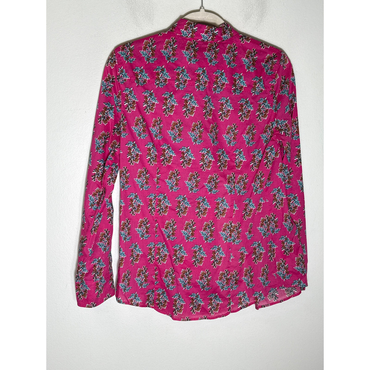 J. Crew Fushia Floral Long Sleeve Button Up Cotton Shirt Sz S