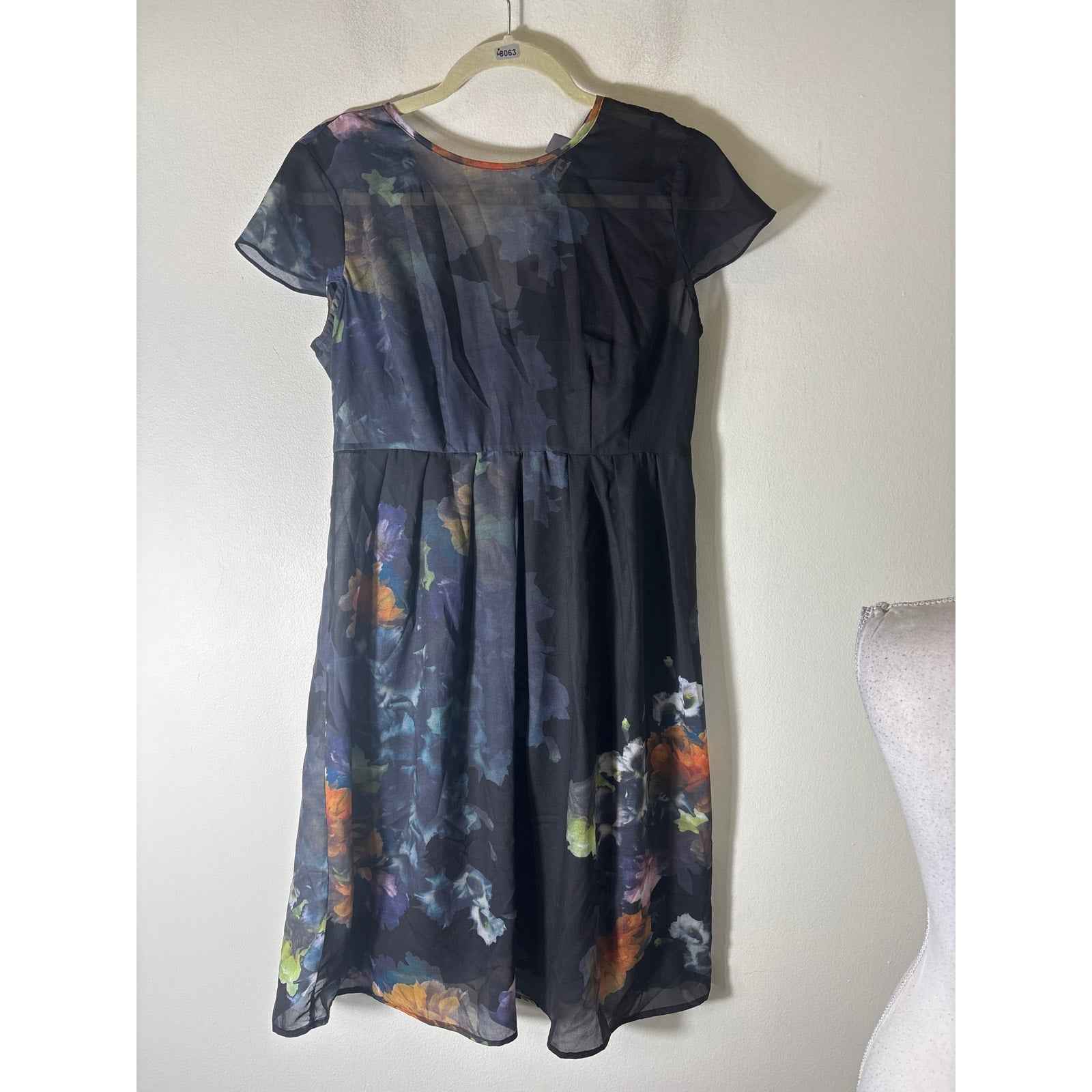 NWT Liberty Sage Maternity Black Chiffon Floral Cap Sleeve Dress Sz S