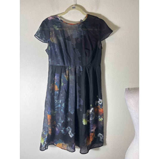 NWT Liberty Sage Maternity Black Chiffon Floral Cap Sleeve Dress Sz S