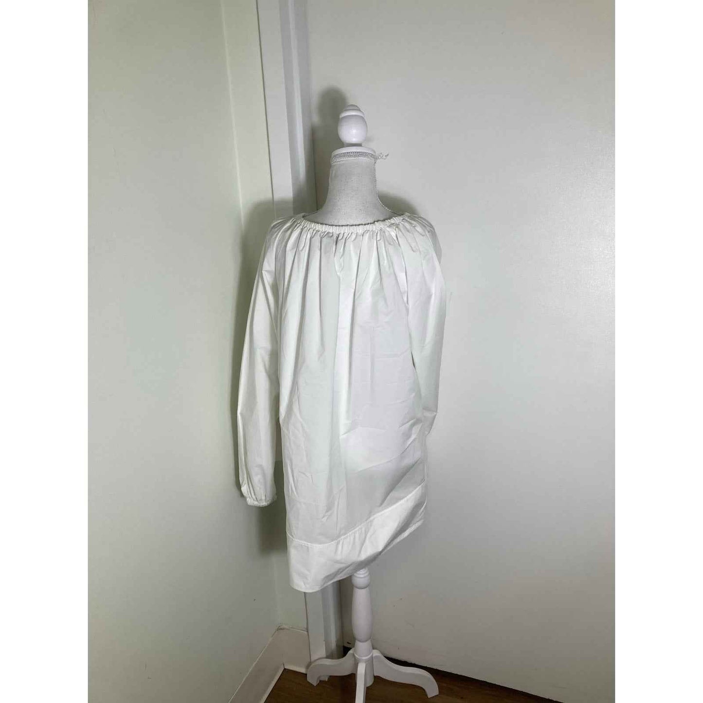 COS White Cotton Long Sleeve Tunic with Elastic Collar and Cuffs Sz 4