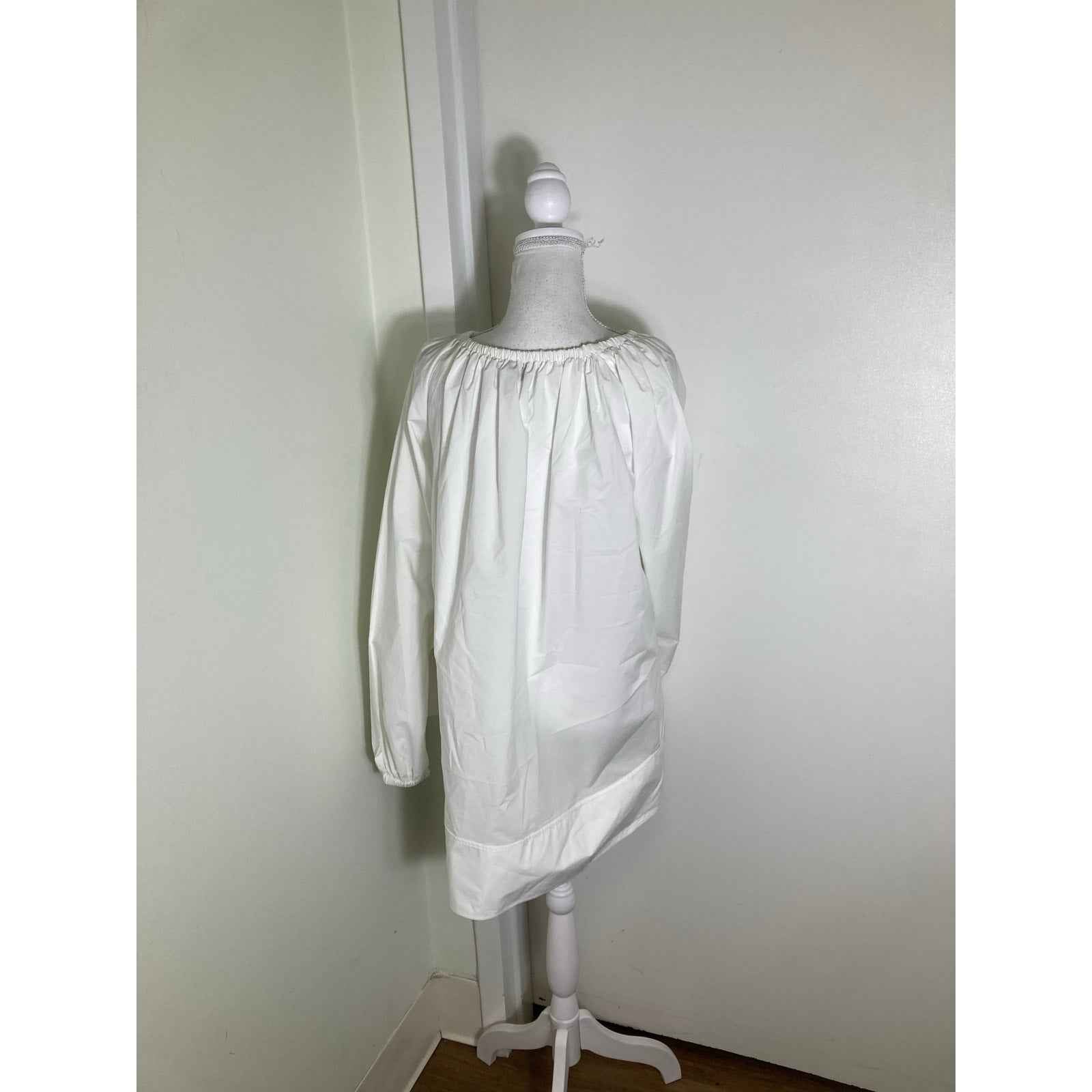 COS White Cotton Long Sleeve Tunic with Elastic Collar and Cuffs Sz 4