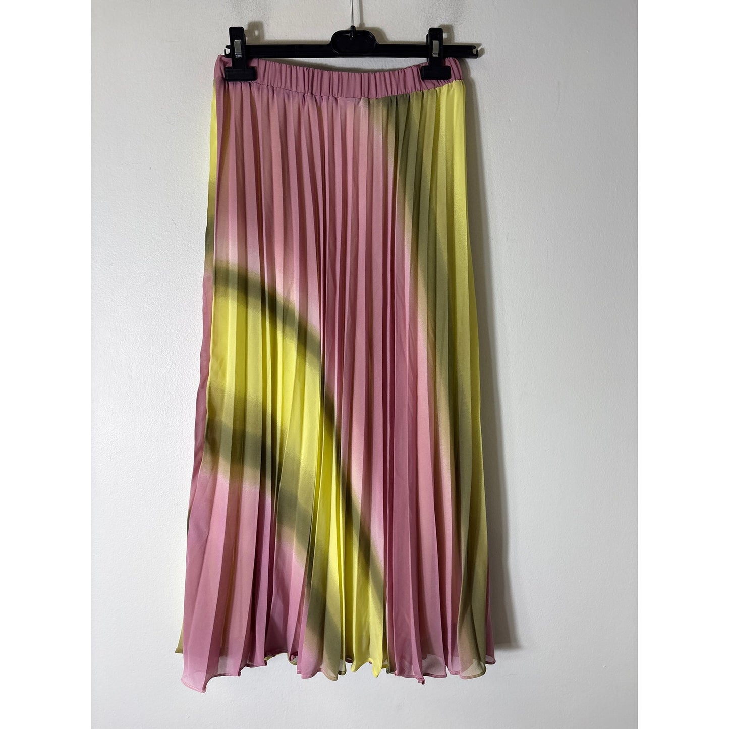 NWT Zara Pink and Yellow Accordian Pleat Midi Skirt Sz S