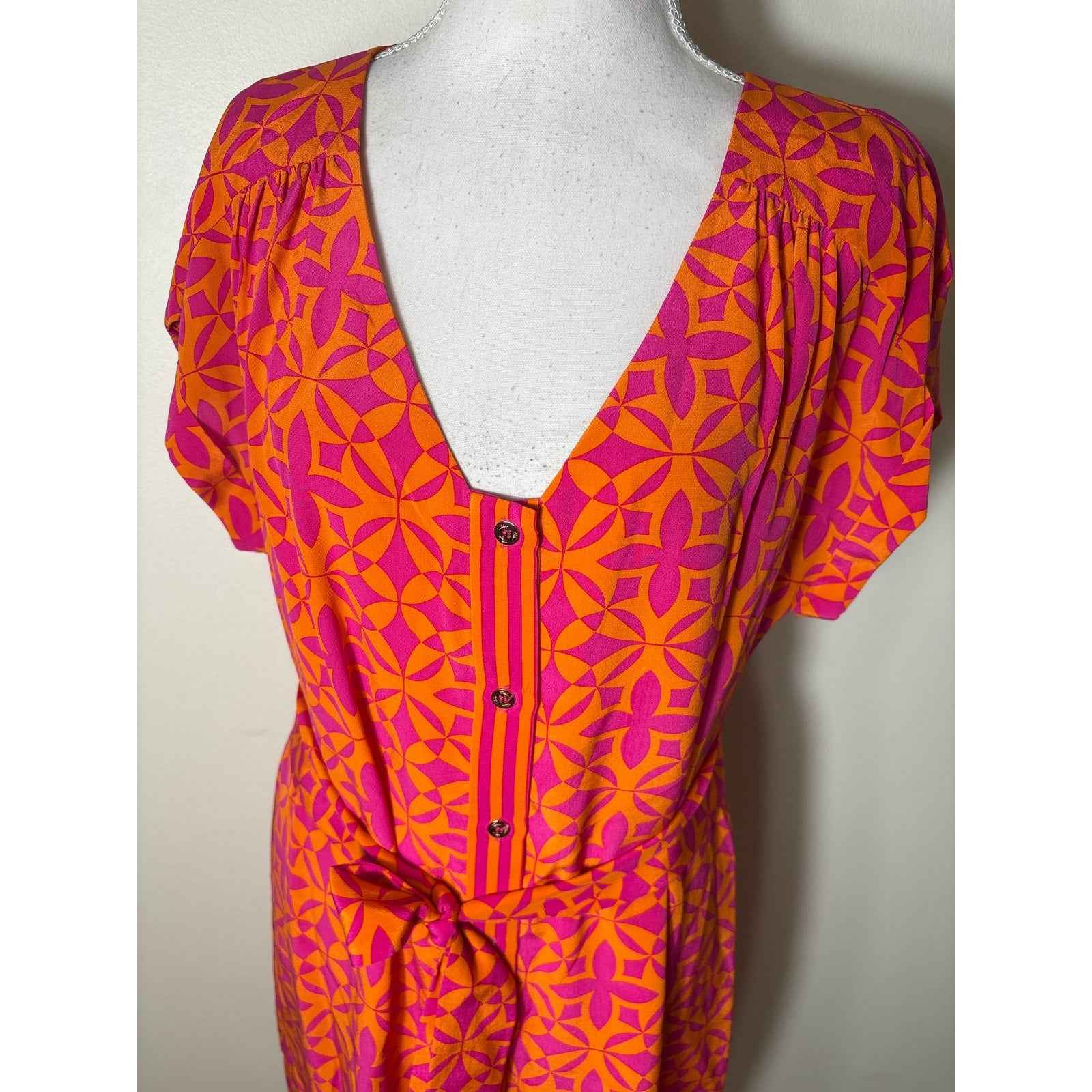 Trina Turk Orange Purple Print Cap Sleeve Silk Mini Dress Sz 8