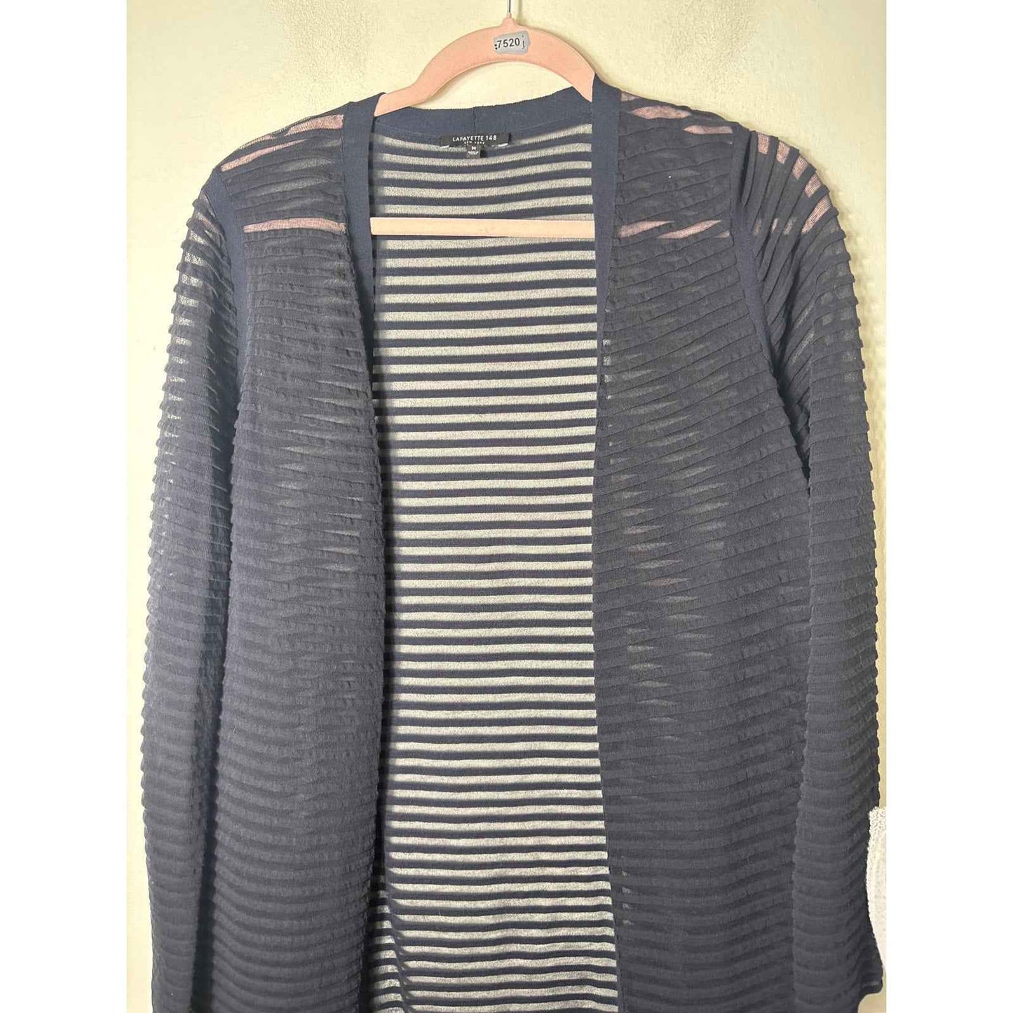 Lafayette 148 Navy Textured Sheer Cardigan Sz M
