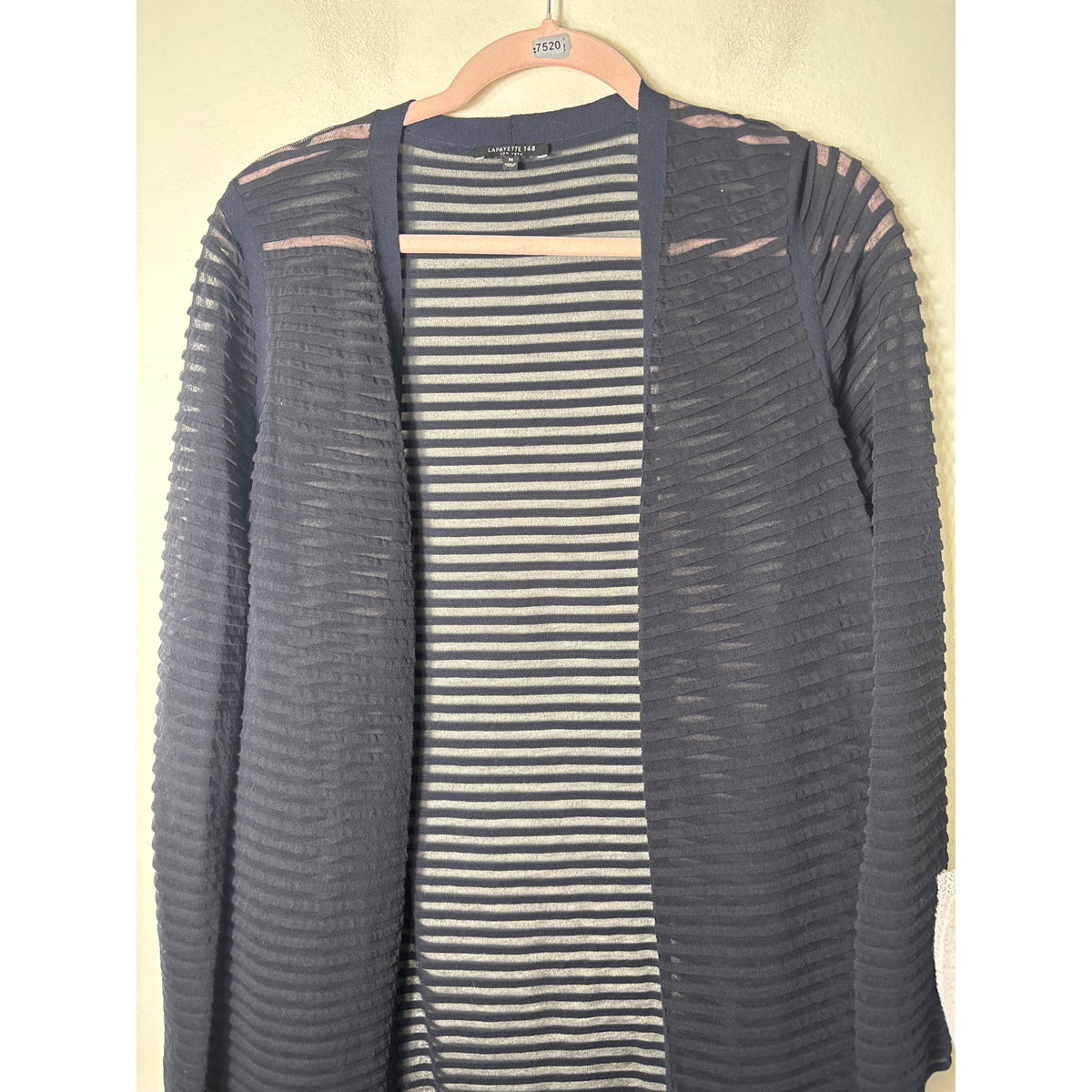 Lafayette 148 Navy Textured Sheer Cardigan Sz M