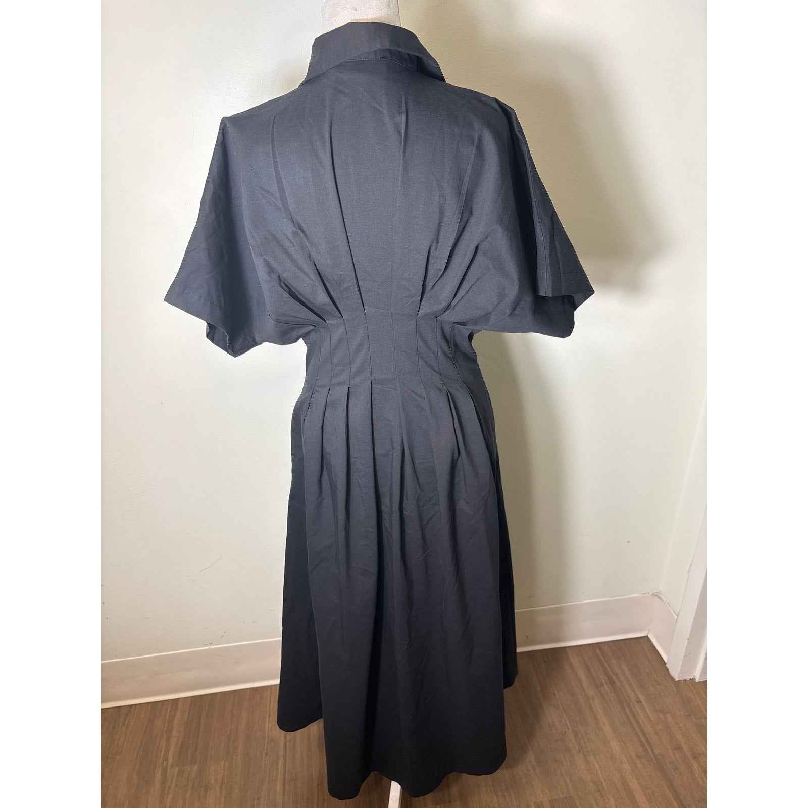 Exquise Black Short Sleeve "Tobie" Button Up Maxi Dress Sz M