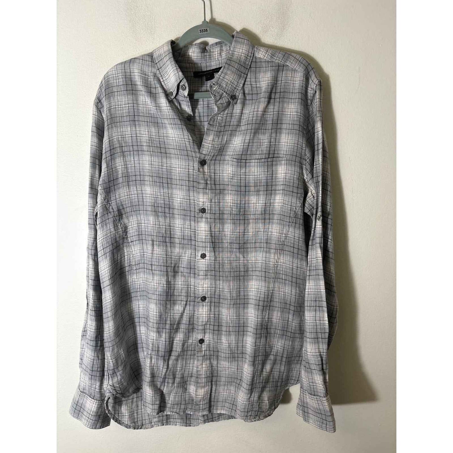 Men's John Varvatos Greenish Gray Plaid Long Sleeve Linen Shirt Sz M