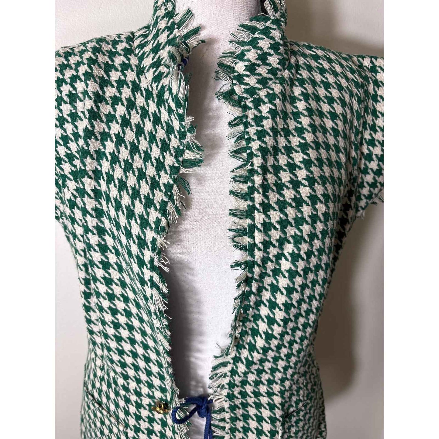 NWT Buru Green and White Houndstooth Vest Sz S
