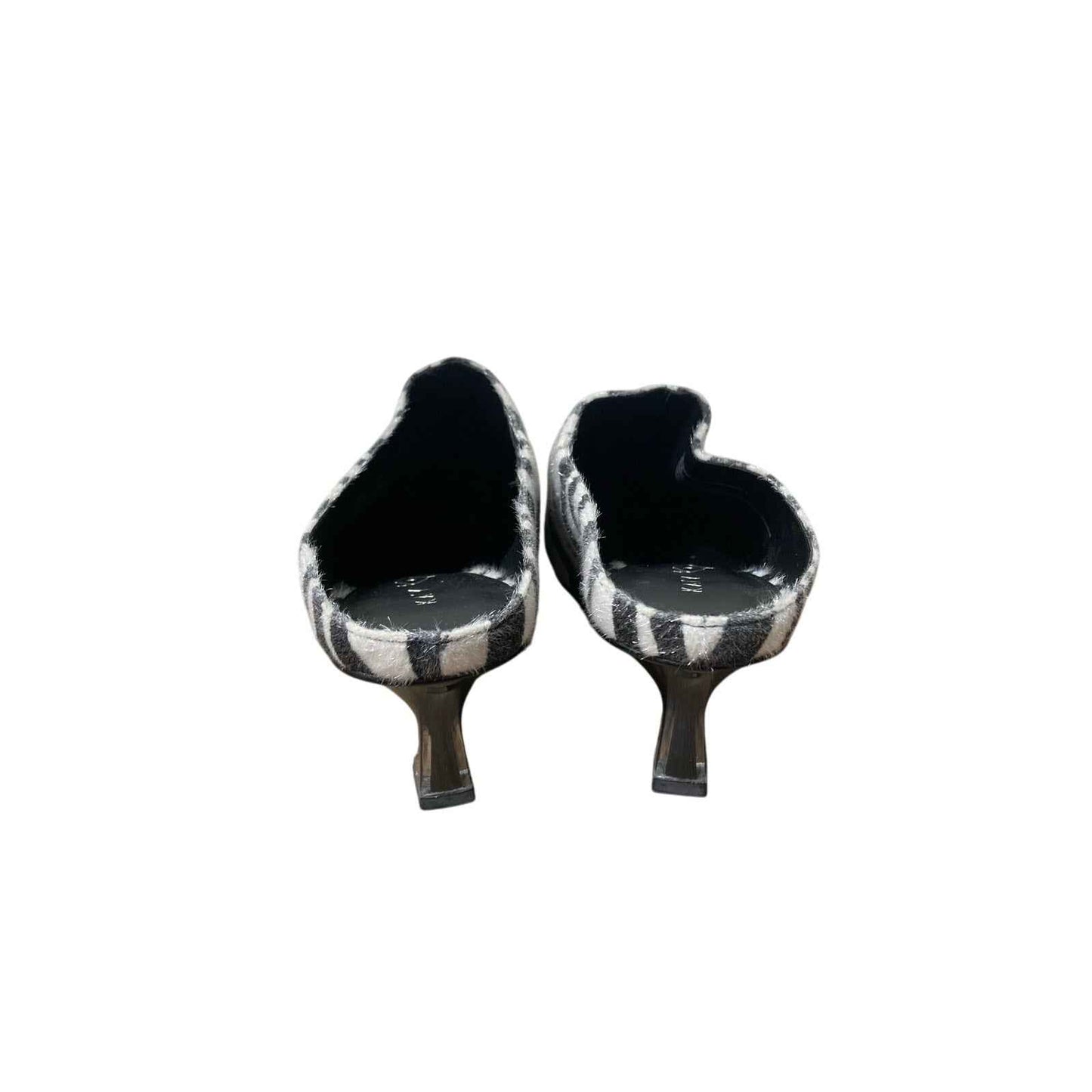 NWOB Katy Perry Black White Zebra Faux Fur Slip on Kitten Heel Sz 6