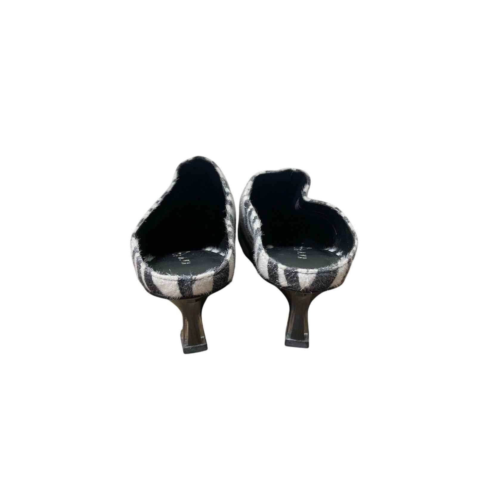NWOB Katy Perry Black White Zebra Faux Fur Slip on Kitten Heel Sz 6