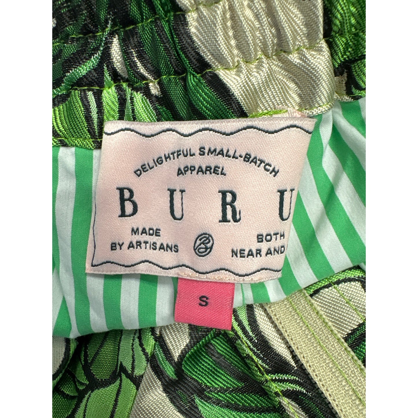 Buru Green and Beige Jacquard Leaf Vine Pant Sz S