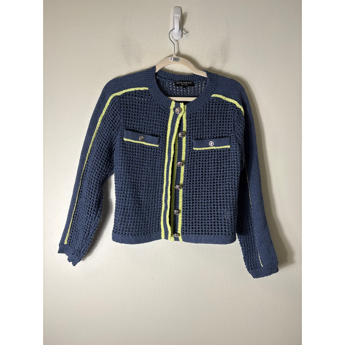 Central Park West Blue and Neon Cardigan Sweater Sz S