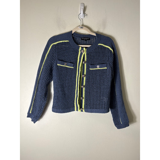 Central Park West Blue and Neon Cardigan Sweater Sz S