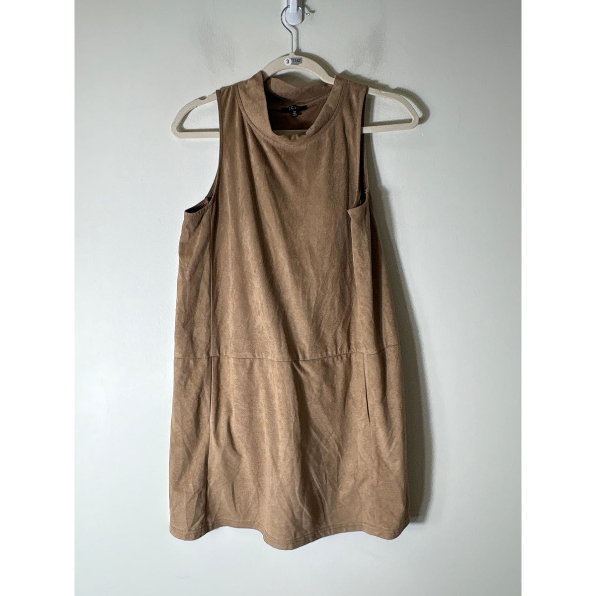 TCEC Light Brown Sleeveless Mock Neck Sheath Dress Sz M