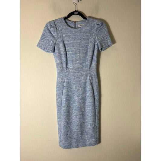 Calvin Klein Light Blue Short Sleeve Tweed Midi Sheath Dress Sz 2
