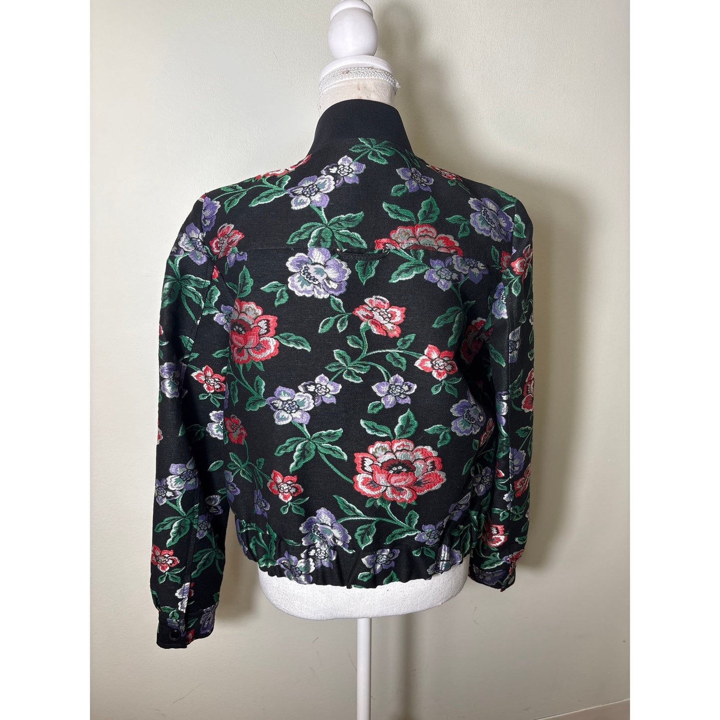 NWT W By Worth Black Purple Raspberry Lurex Floral Jacquard Jacket Sz P