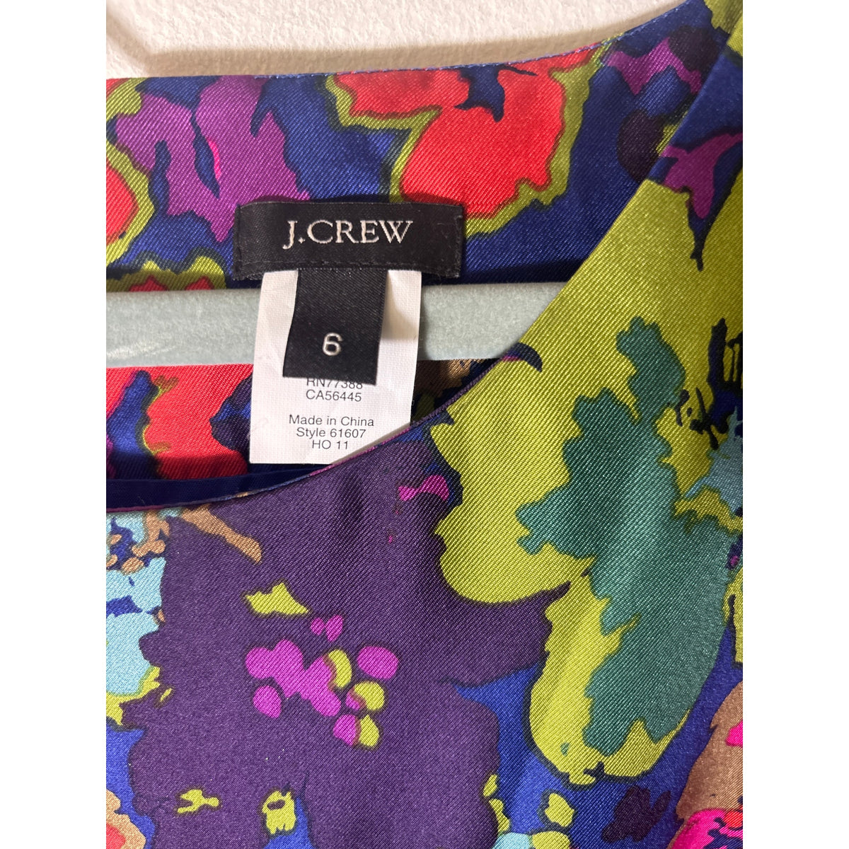J. Crew Blue Bold Floral Long Sleeve Silk Mini Shift Dress Sz 6