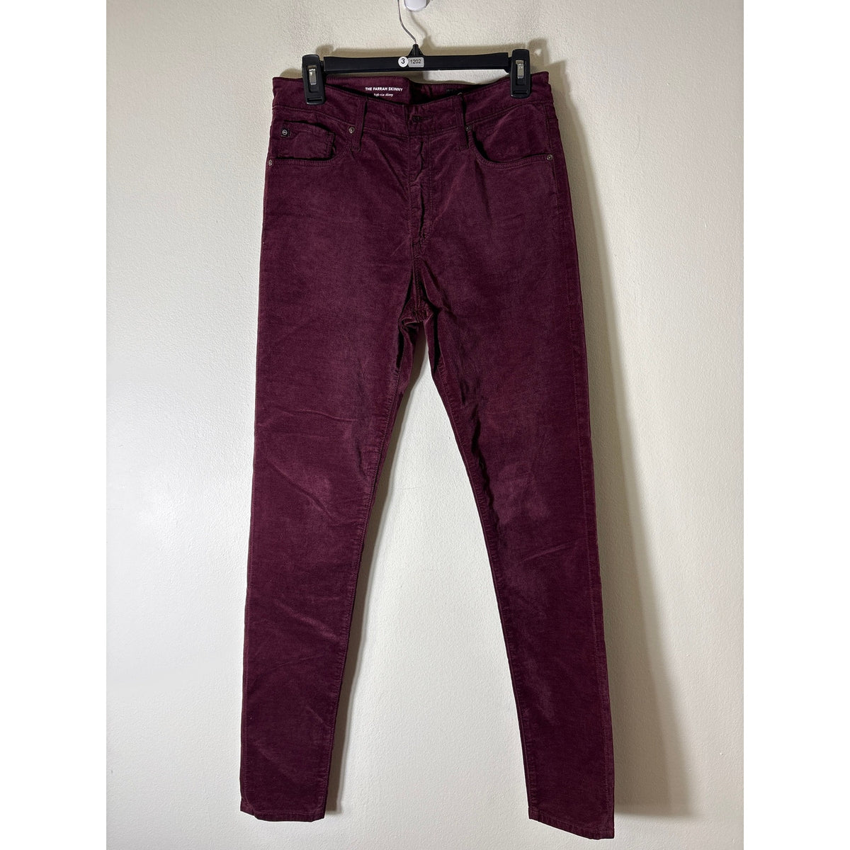 AG Plum The Farrah Skinny High Rise 5 Pocket Velvet Denim Sz 29R