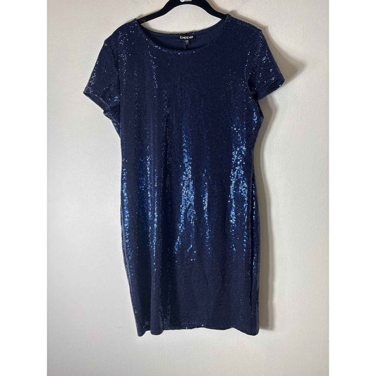 Bebe Navy Blue Cap Sleeve Sequin Knee Length Dress Sz L