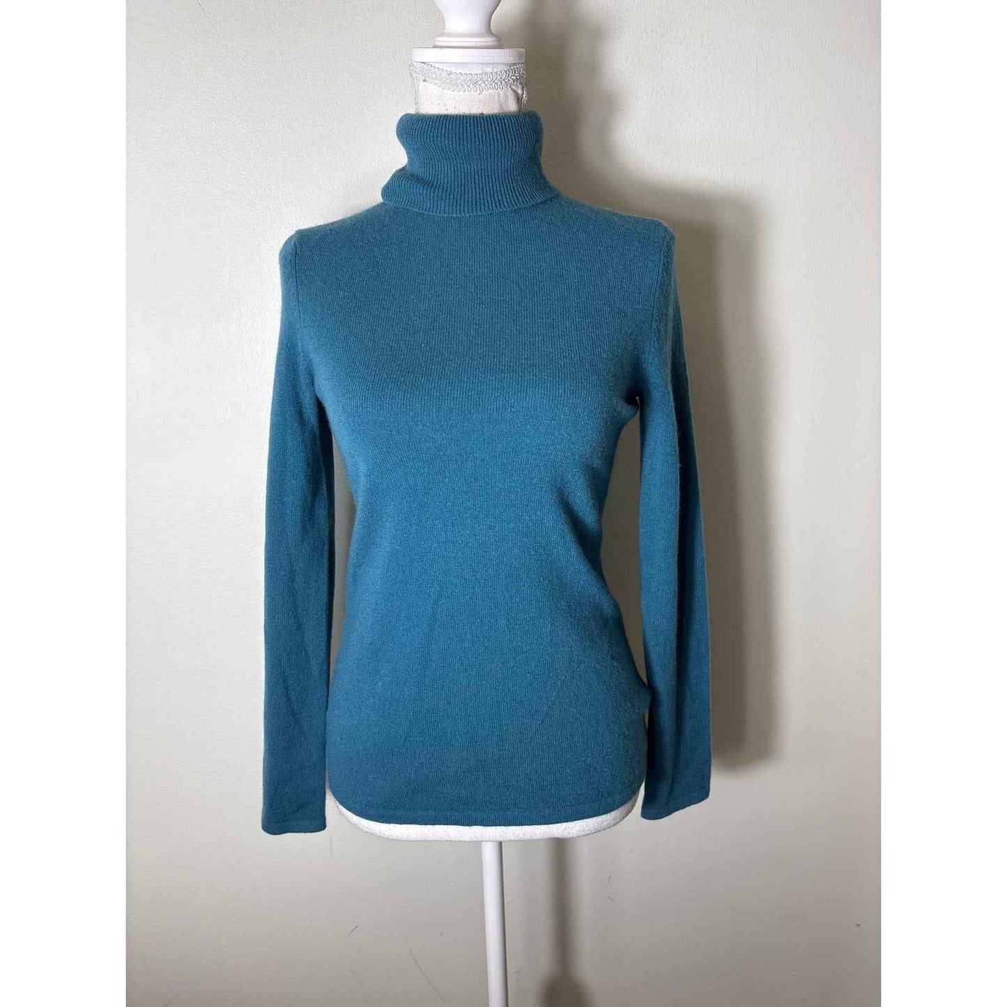 Saks Fifth Avenue Teal Cashmere Turtleneck Sweater Sz xs