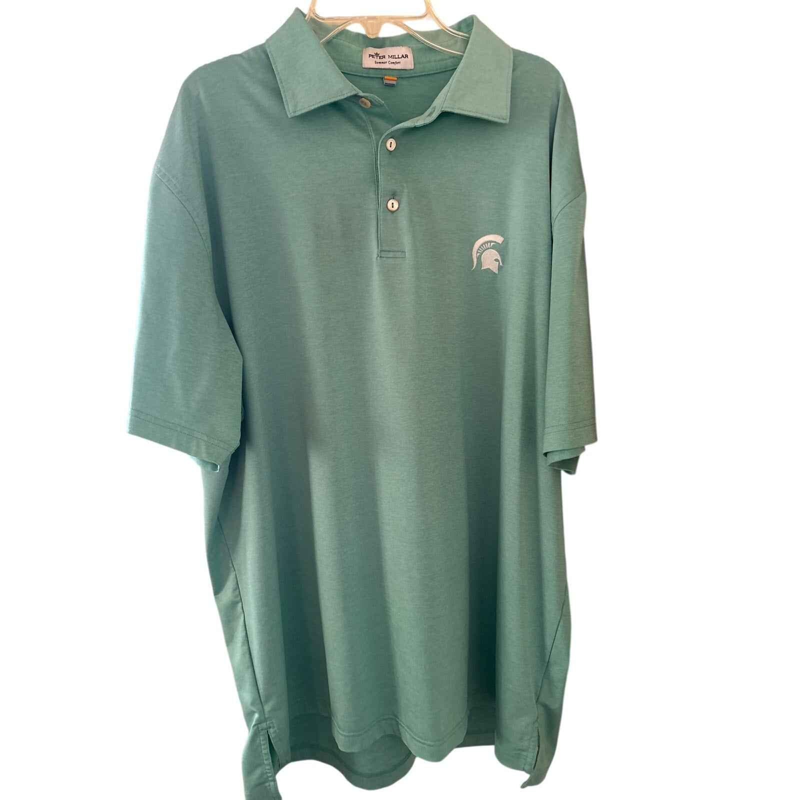 Mens Peter Millar Solid Green Short Sleeve Spartan shirt Sz L