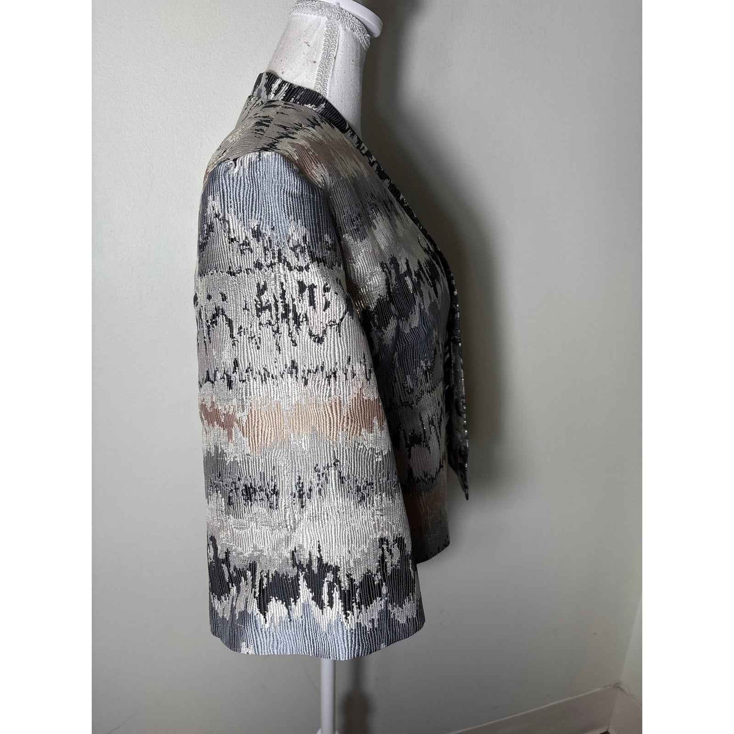 NWT Grace Chuang Silver Gold Open Front Cropped Dressy Jacket Sz XS