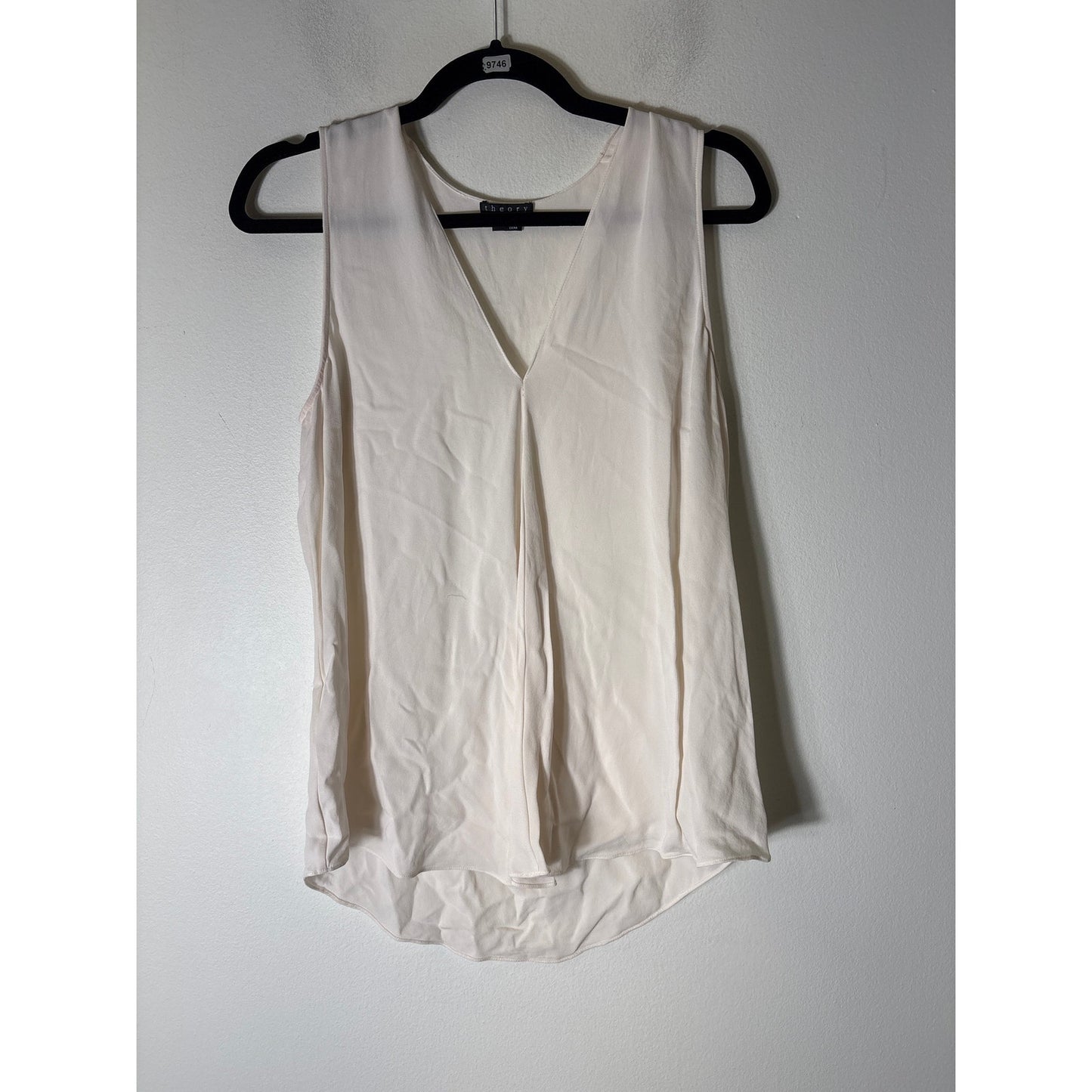 Theory Silk off White Sleeveless V-Neck Tank Sz M