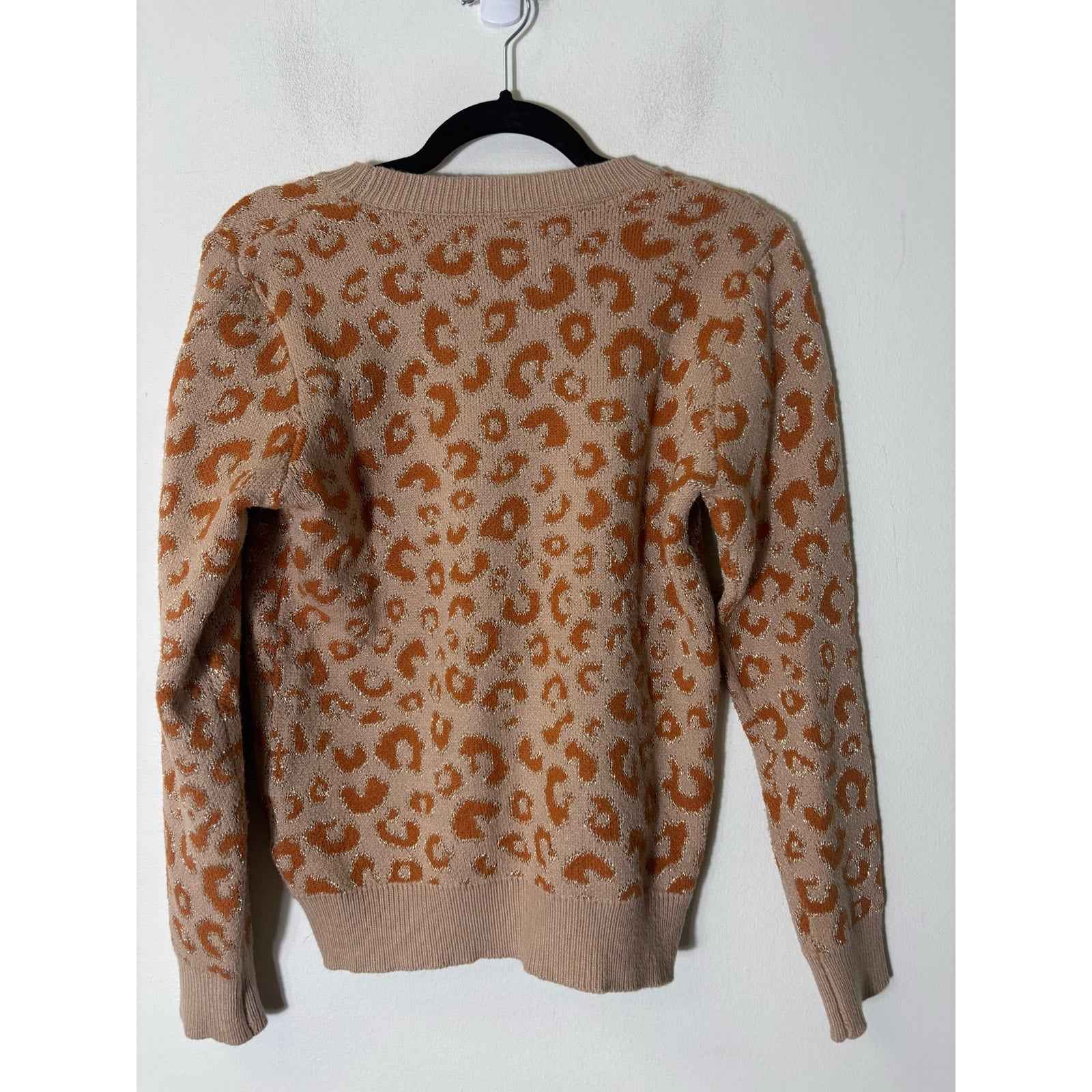 Zara Brown Gold Print Long Sleeve Knit Sweater Sz M