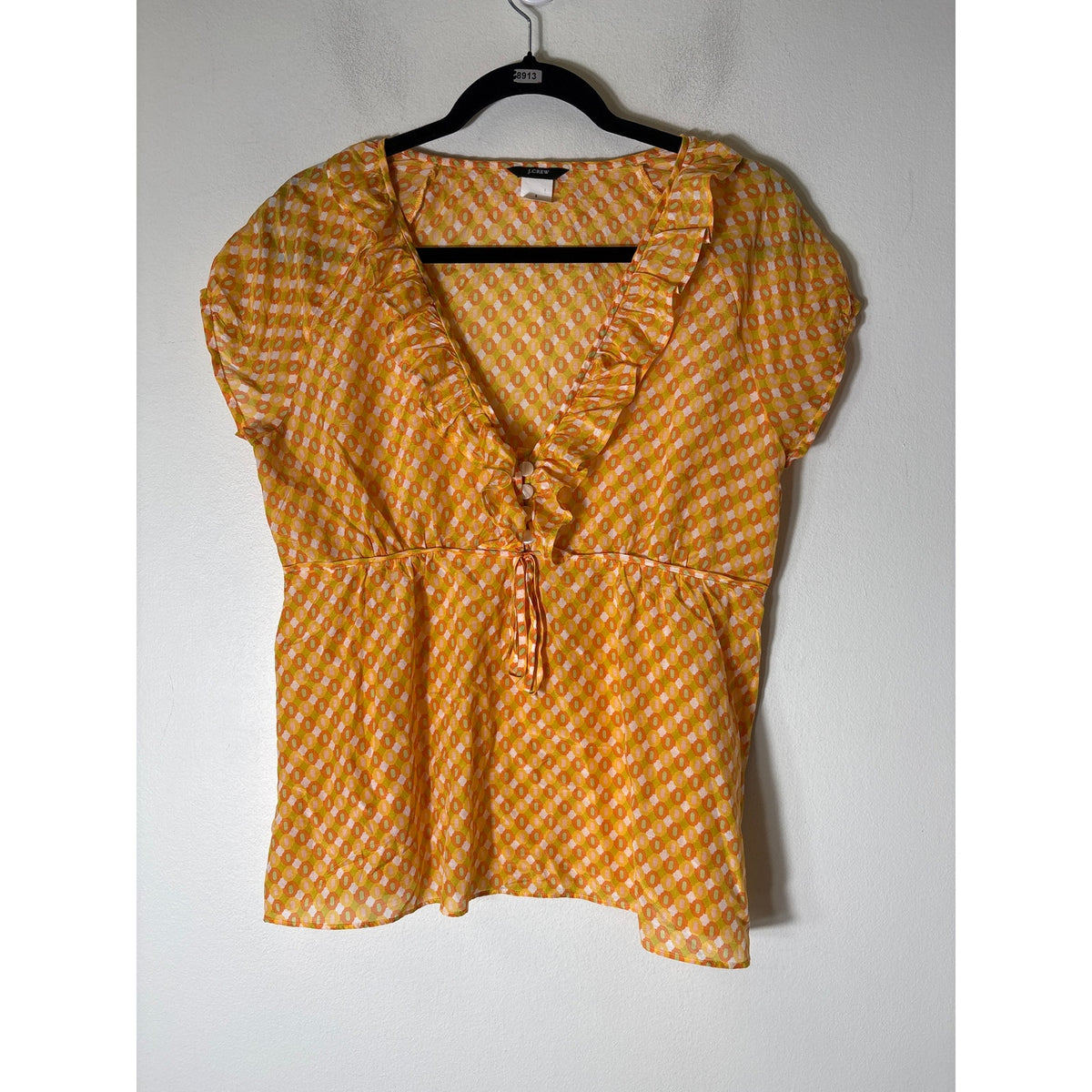 J. Crew Orange Short Sleeve V-Neck Ruffle Top Sz 8