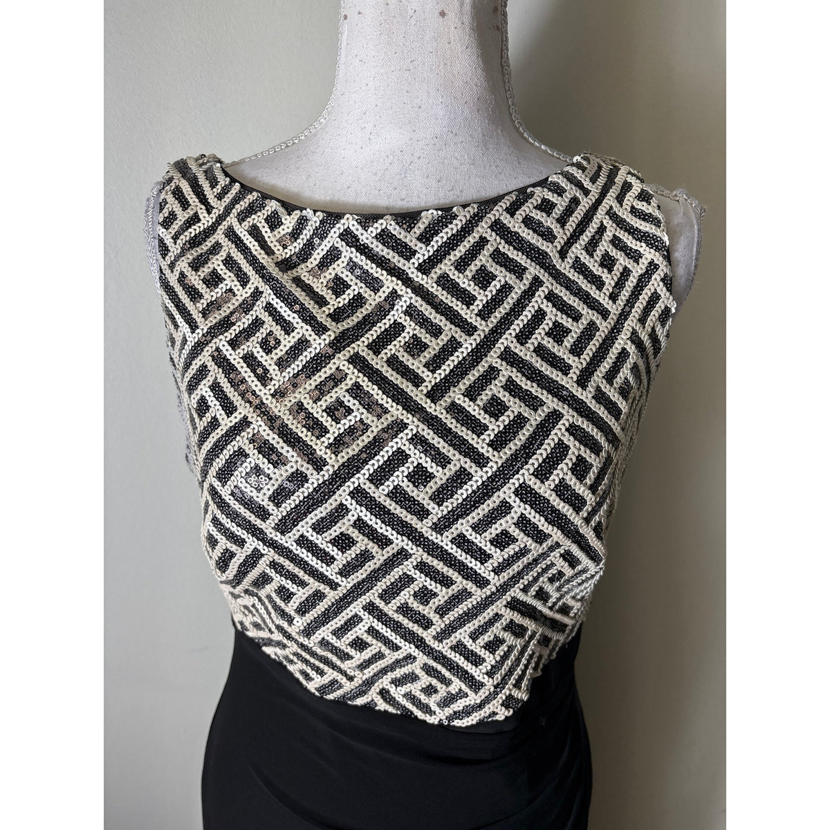 Lauren by Ralph Lauren Black and White Sequin Evening Dress Sz 8
