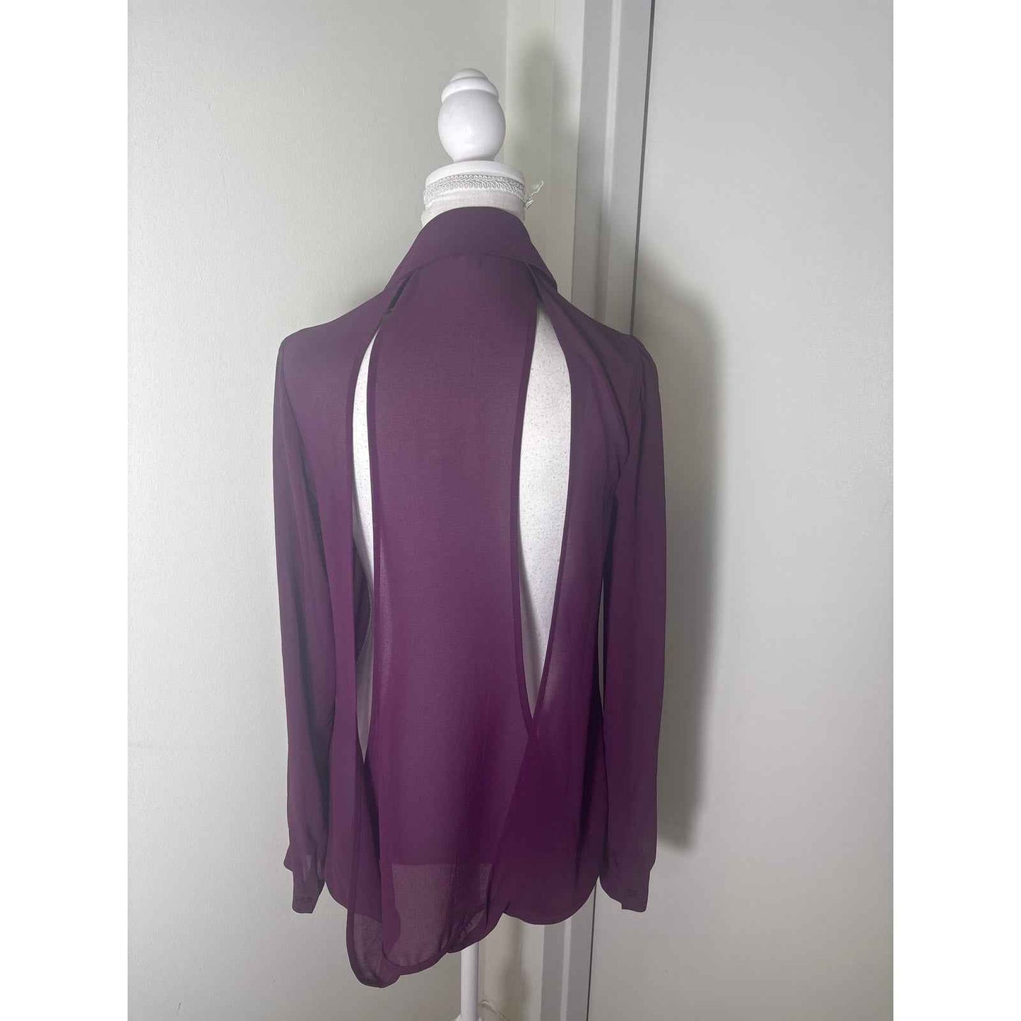 Naked Zebra Plum Long Sleeve Open Back Button Up Blouse Sz S