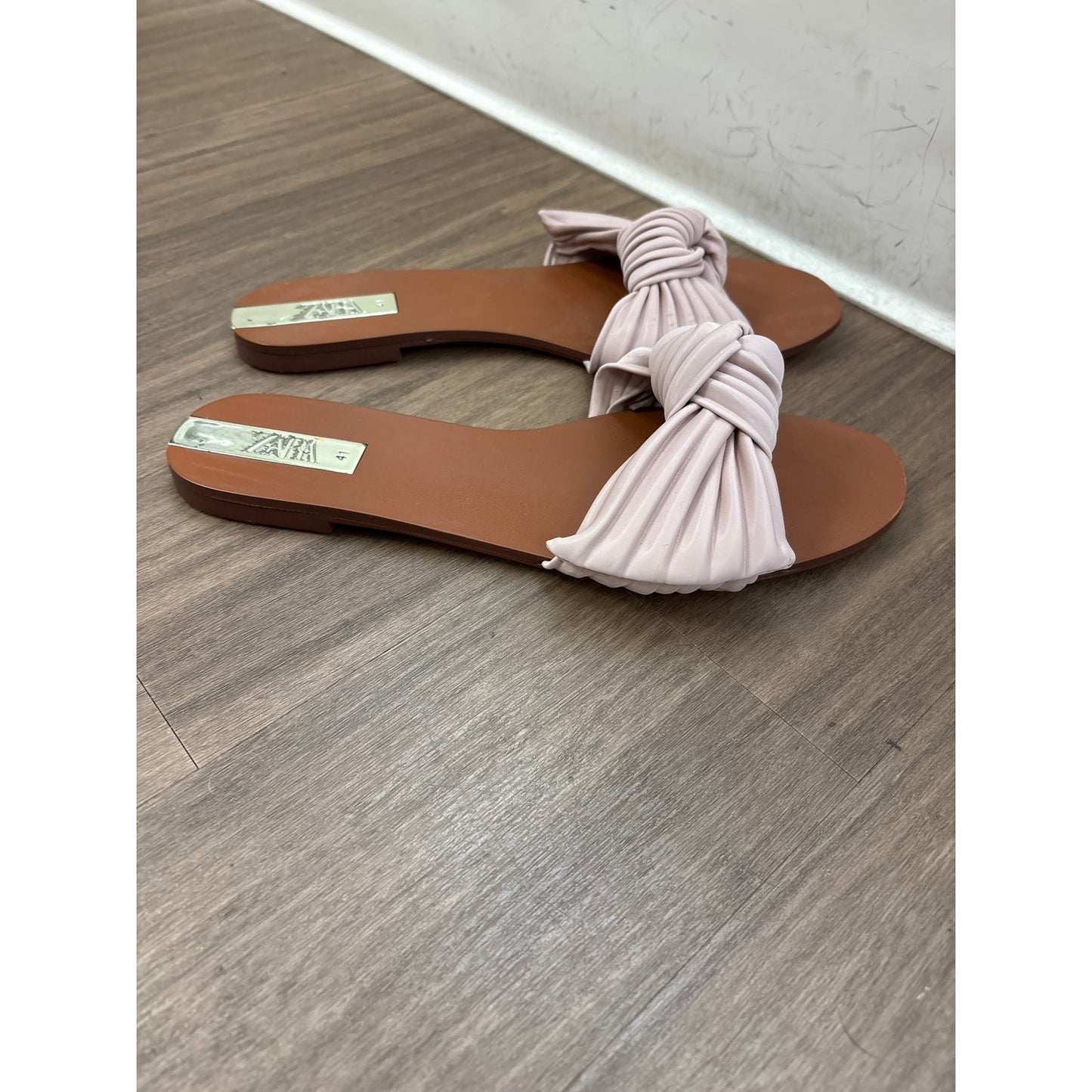 Zara Light Pink Bow Slides Sz 10.5