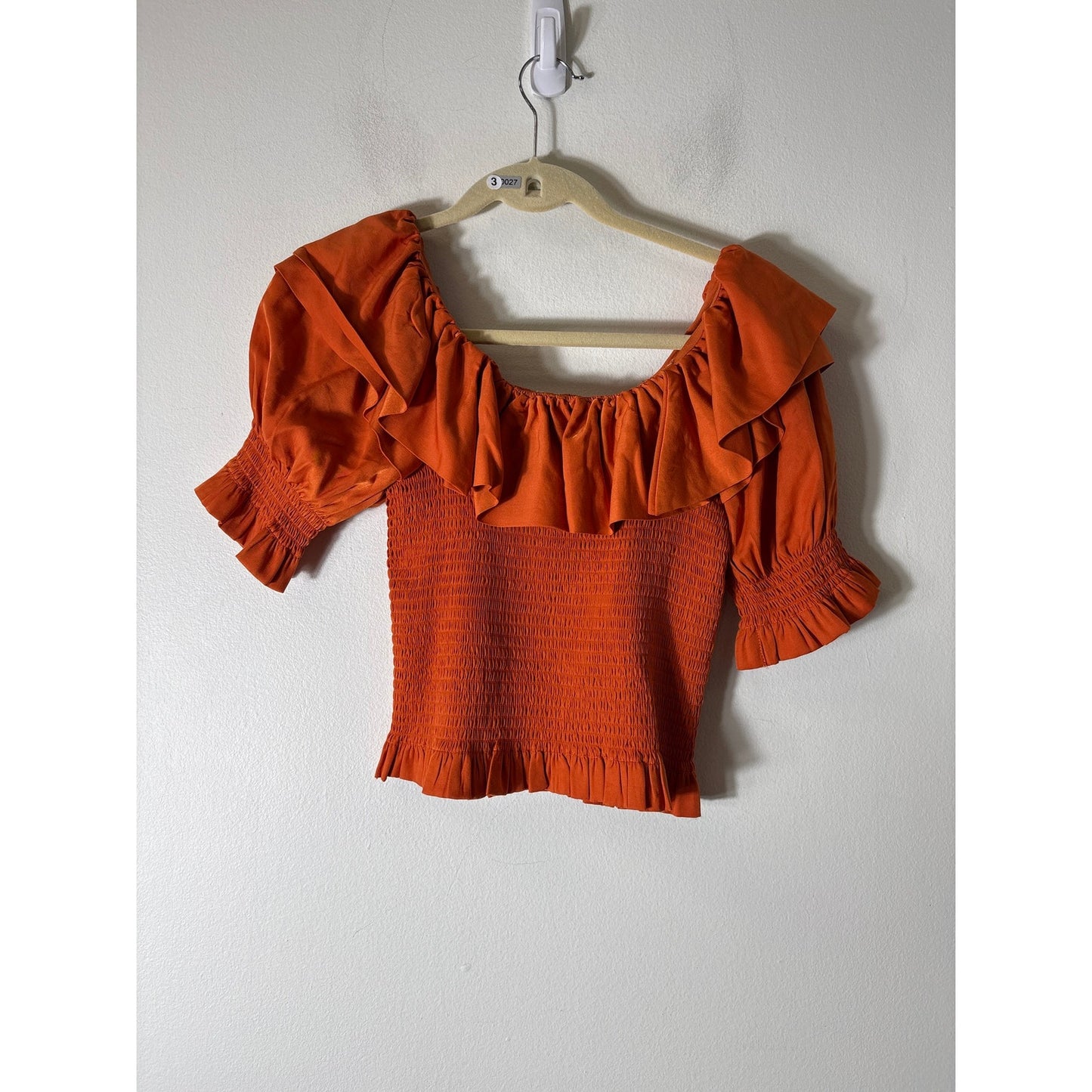 Habitual Dark Orange Short Sleeve Smocked Boat Neck Top Sz 16