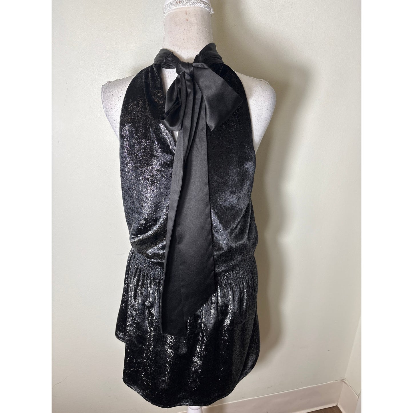 Ramy Brook Black Sparkly Sleeveless High Collar Mini Dress Sz XS