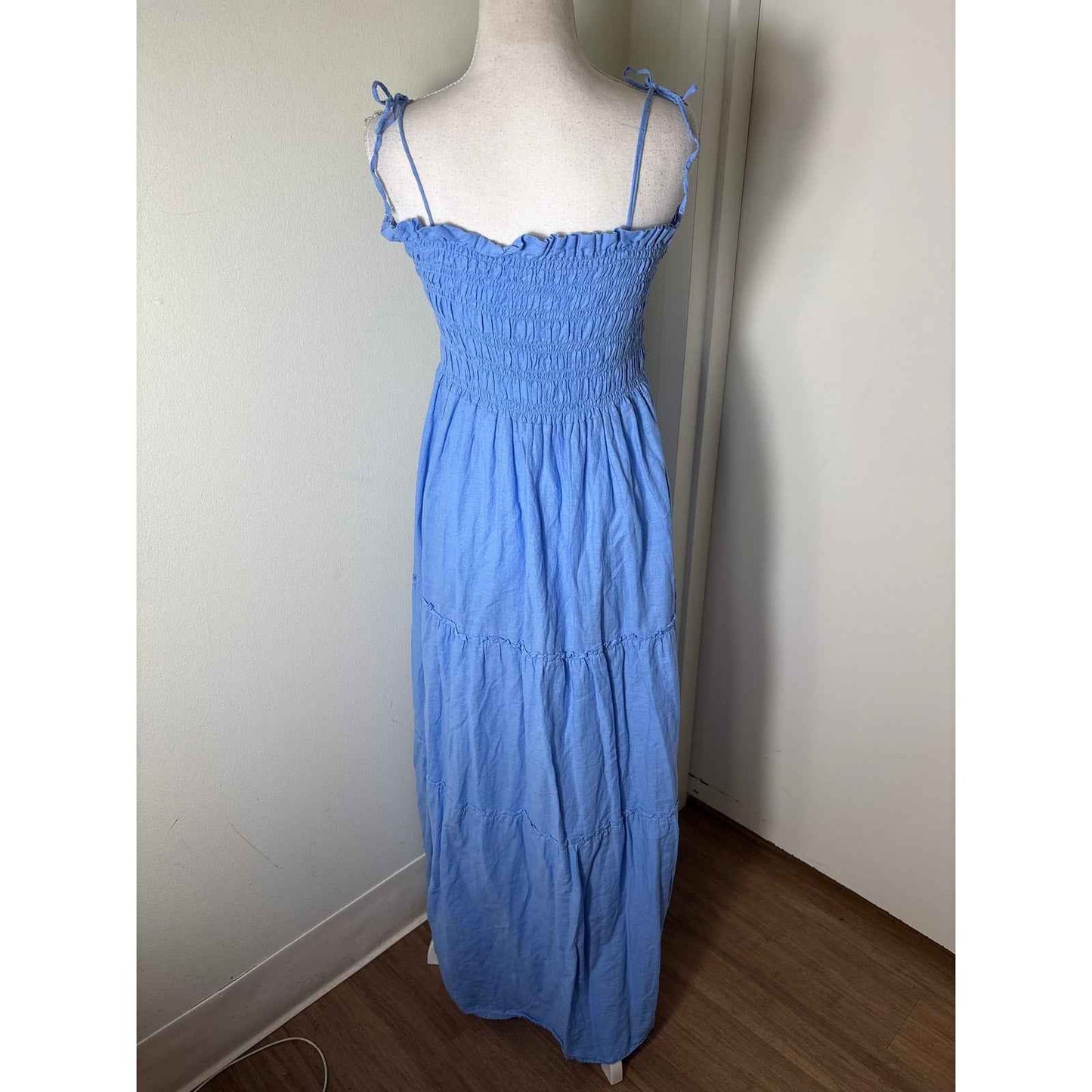 MNG Blue Tie Shoulder Maxi Tee Dress Sz 6