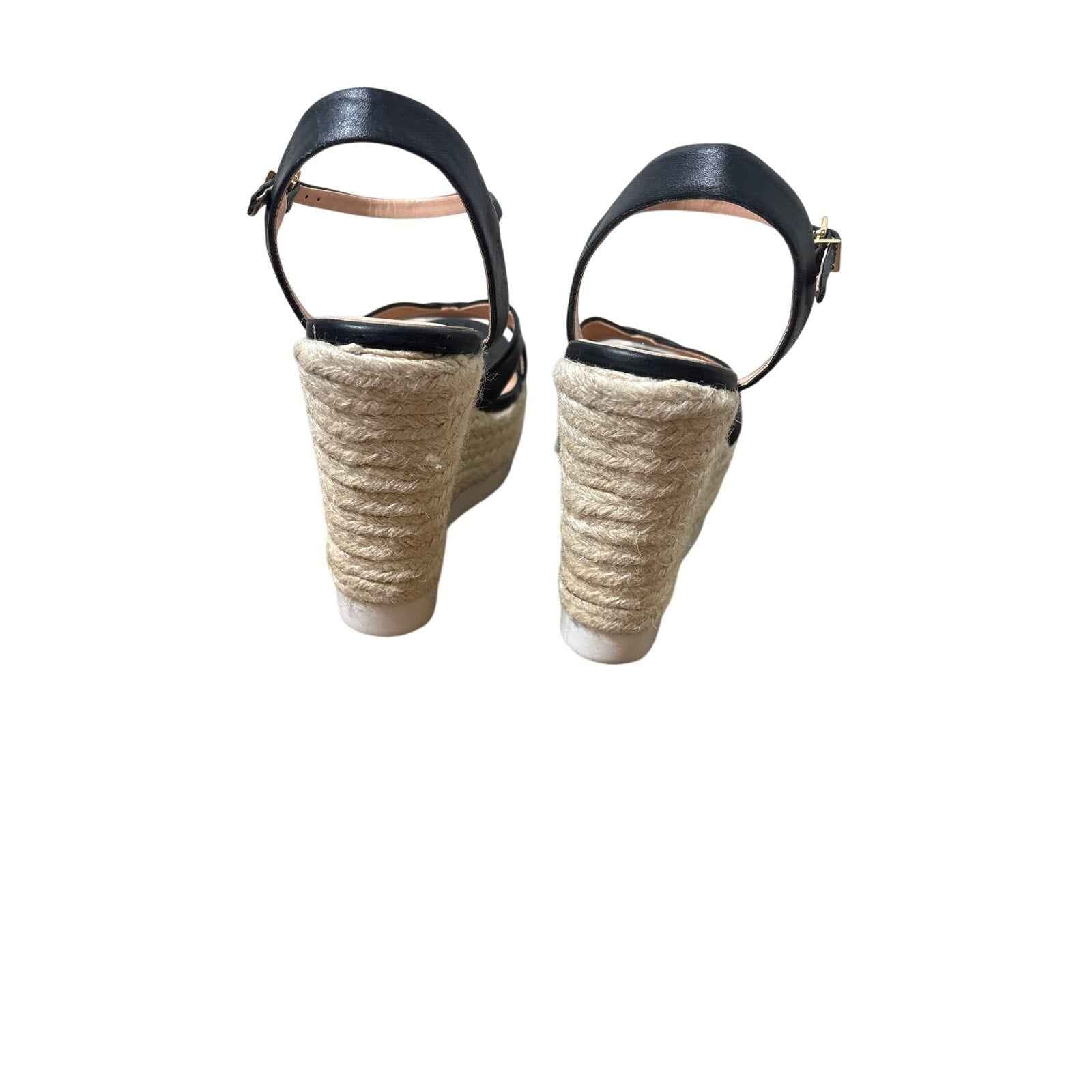 Carrano Black Raffia Wedge Shoes Sz 8