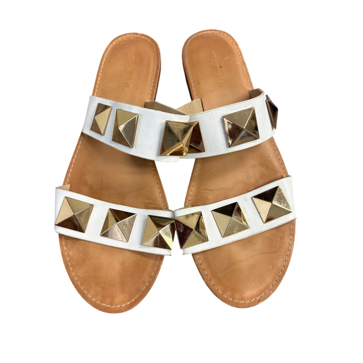 Soda White Gold Stud Slides Sz 10
