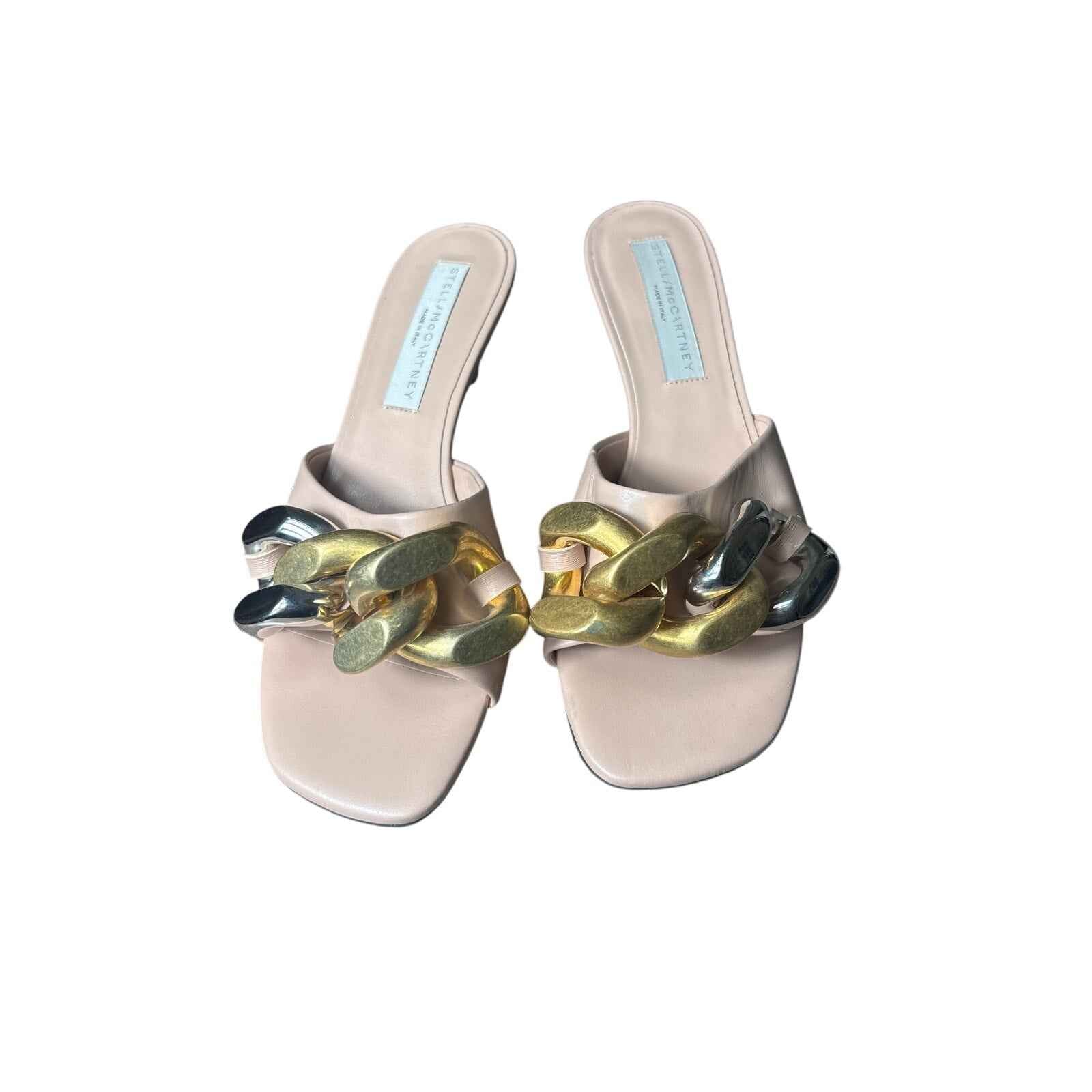 Stella McCartney Blush Pink Kitten Heel Slip On Falabella Sandal Sz 38