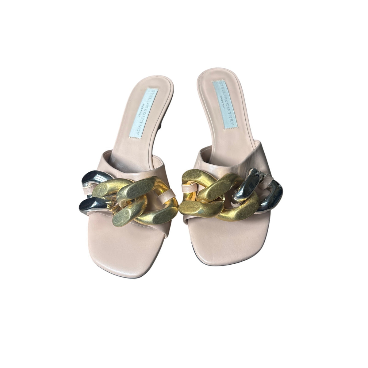 Stella McCartney Blush Pink Kitten Heel Slip On Falabella Sandal Sz 38