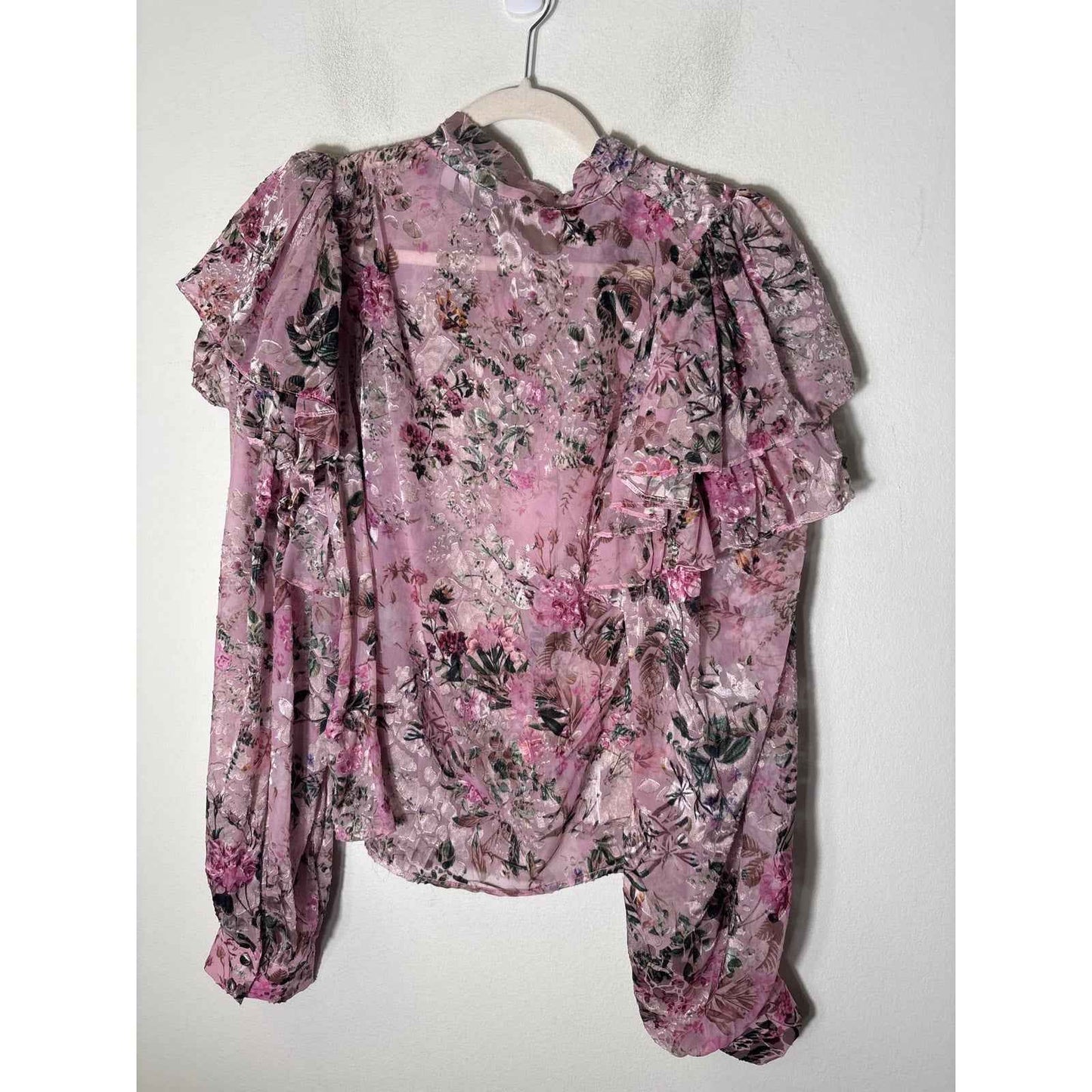 Los Angeles Atelier and Other Stories Pink Floral Long Sleeve Sheer Shirt Sz 6