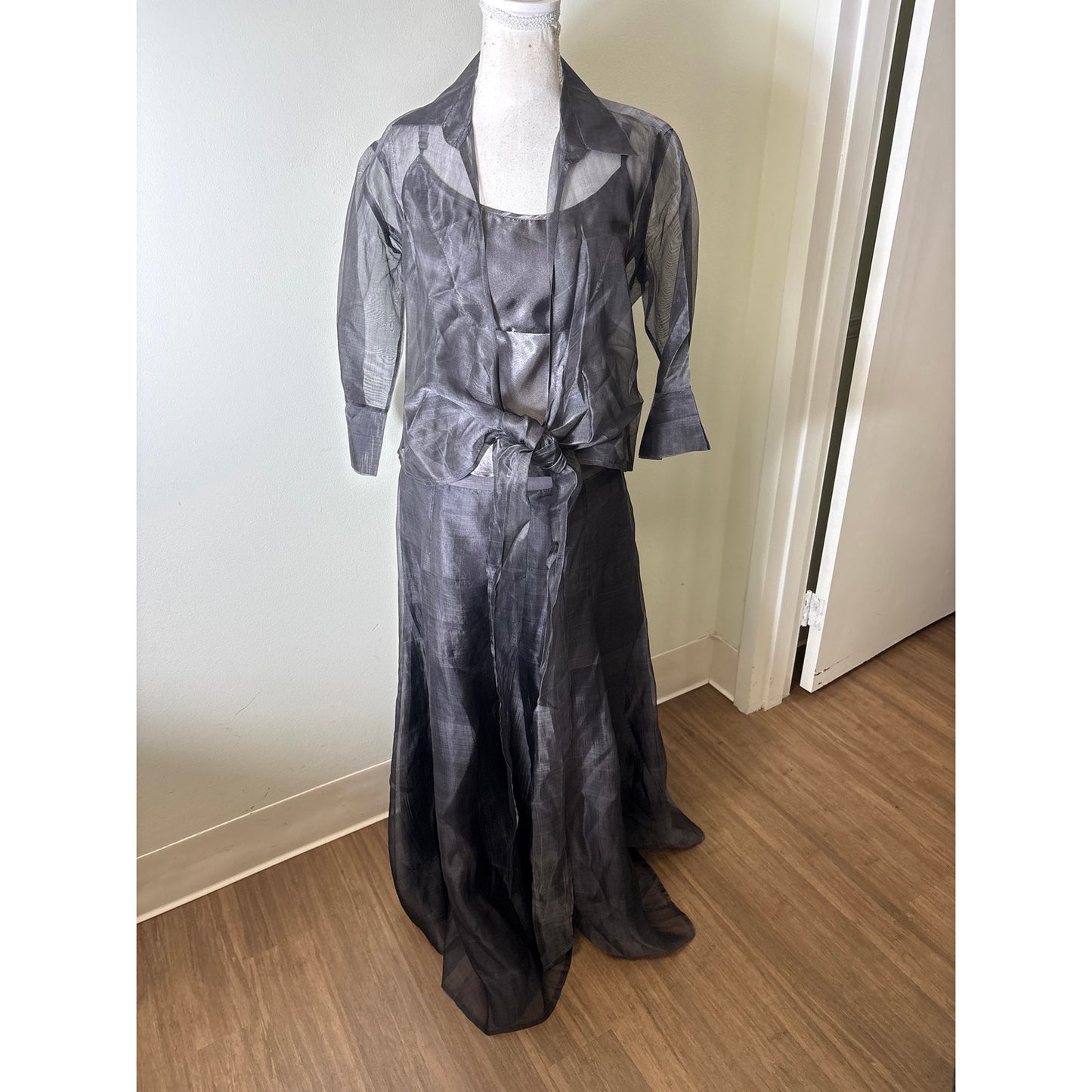 Jasmine Boutique Gun Metal Gray Silk Special Occasion Skirt Set Sz S