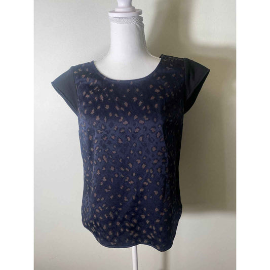 by Smith New York Navy Blue Cheetah Cap Sleeve Mixed Media Sz XS