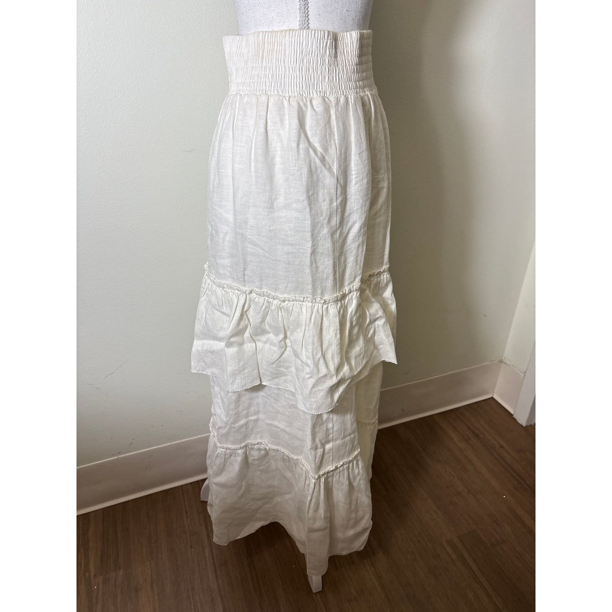 Sundays Off White Linen Tiered Maxi Skirt Sz M