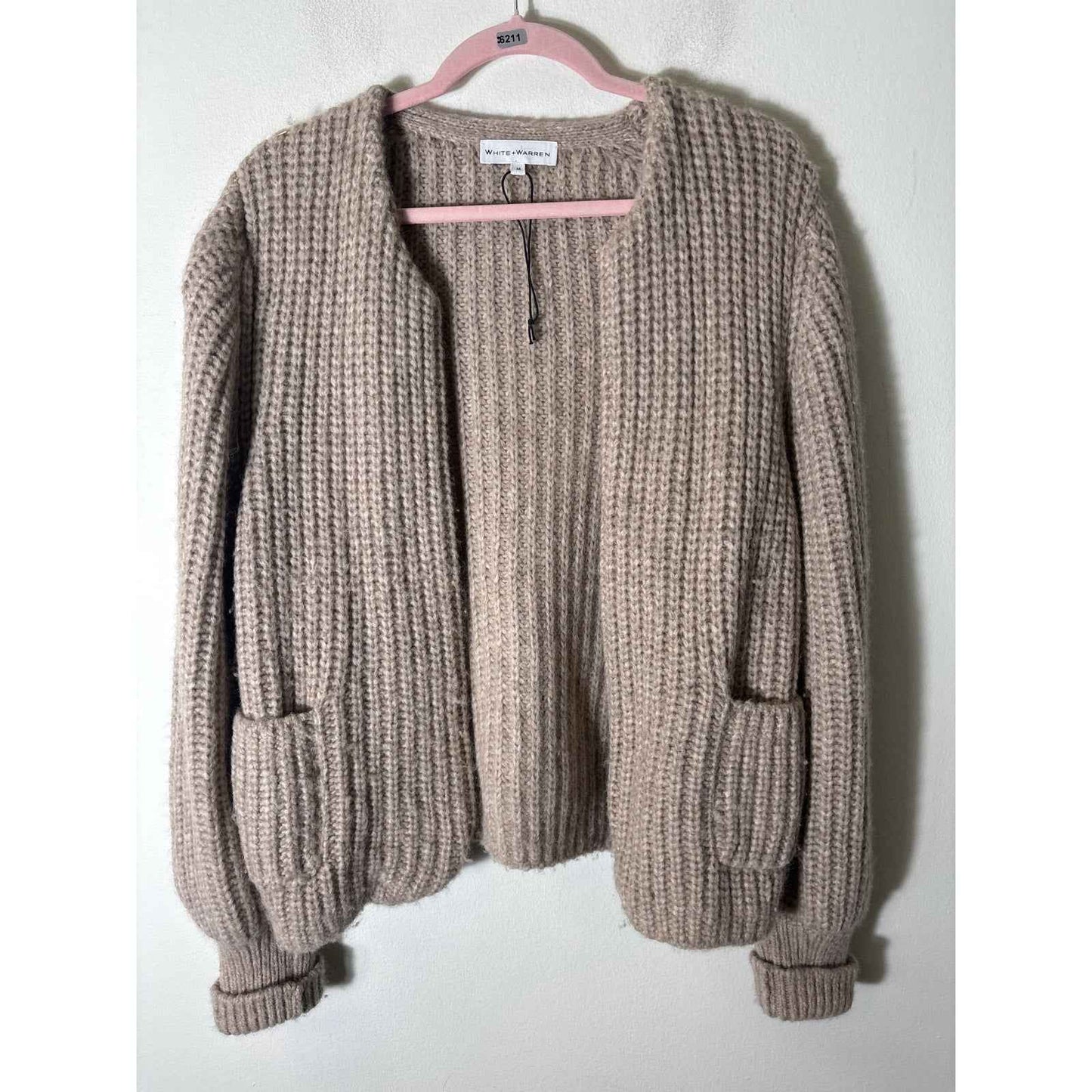 White + Warren Tan Front Pocket Cardigan Sz M