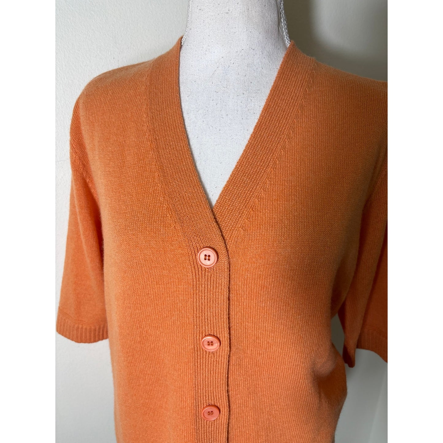 NWT Sharis Tangerine Half Sleeve Cashmere Button Up Cardigan Sz M