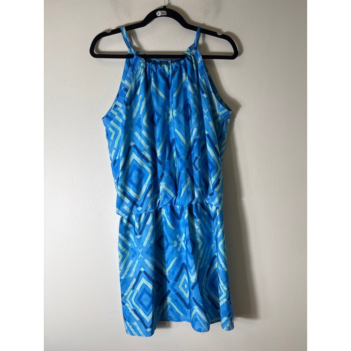 Cuddy Blue Geo Print Sleeveless Blouson Knee Length Dress Sz M