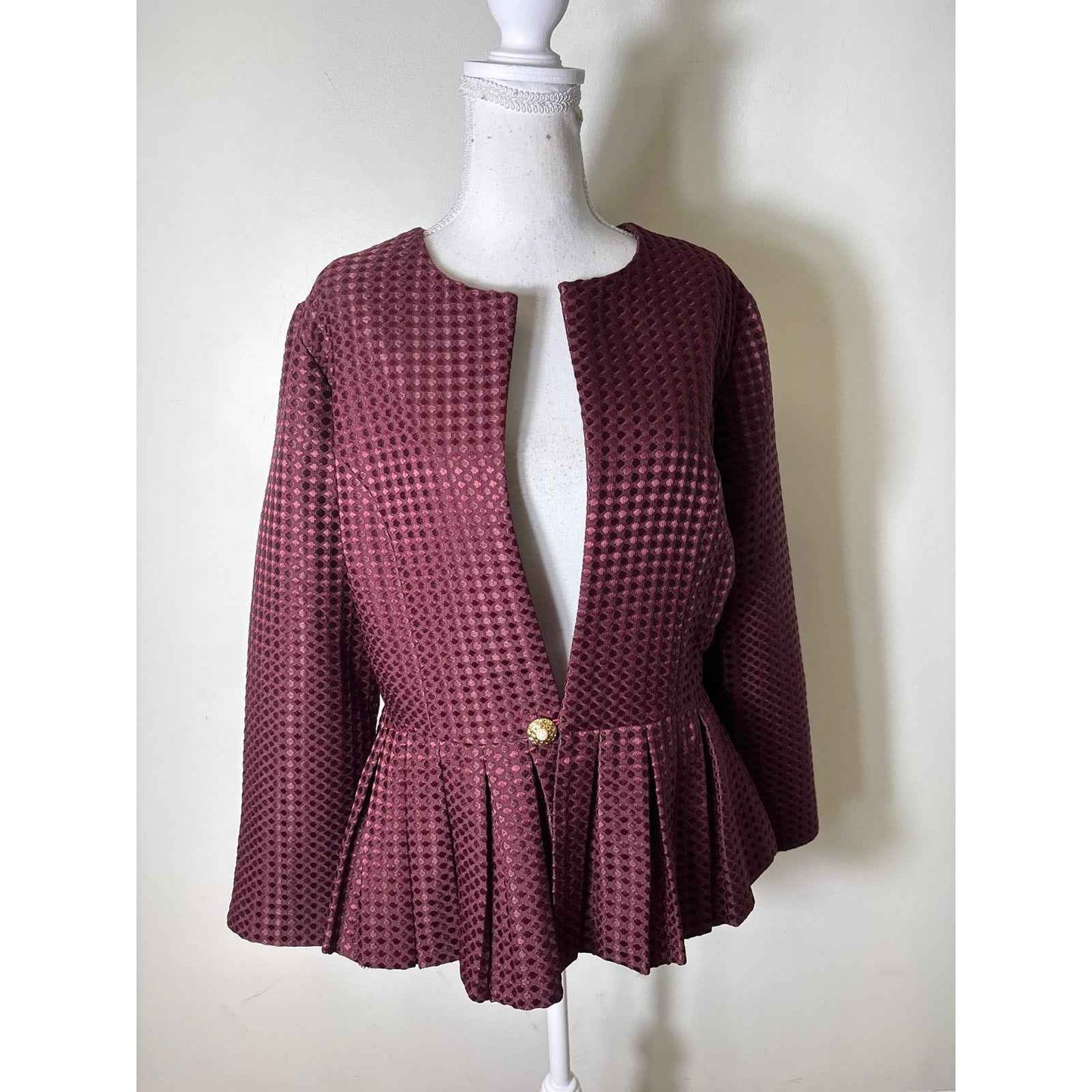 NWT BUru Burgundy Dot Pepblum Blazer and Pant Set Sz M