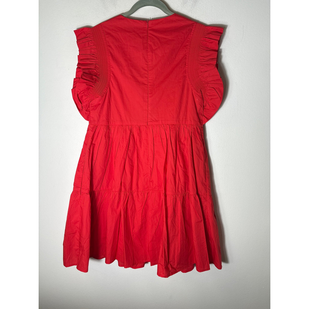 NWT English Factory Red Flutter Sleeve Tiered Mini Dress Sz S
