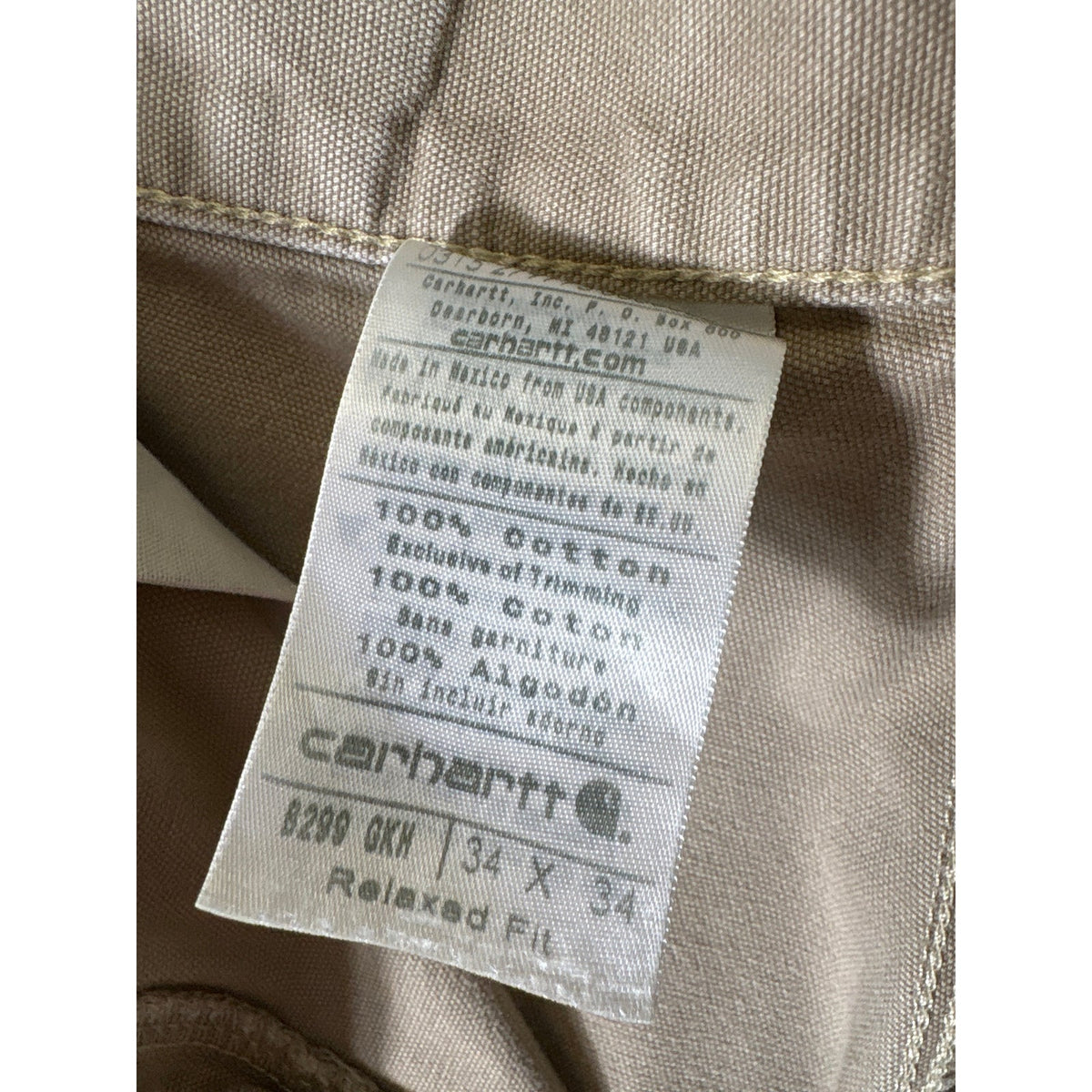 Mens Carhartt Khaki Hiking Pants Sz 34x34