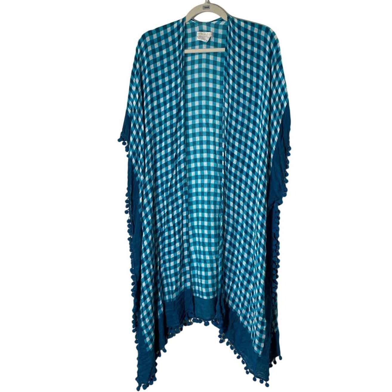 Shiraleah Blue Plaid Vest With Pom Poms